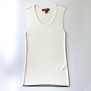 Max Mara Studio Cream Stretch Knit Tank / Shell with Navy Contrast Stripe Size M